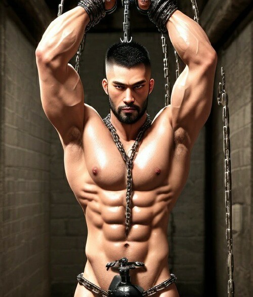 Asian male bound in the dungeon art 4