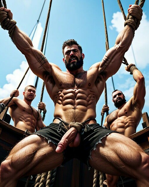 Muscle man whipped in gay bondage art by Alpharithm9